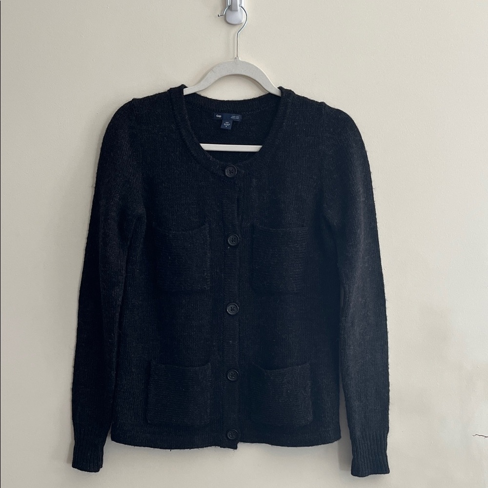 Gap Alpaca Blend Wool Cardigan Sweater Cozy S Knit Charcoal Gray Button Pocket